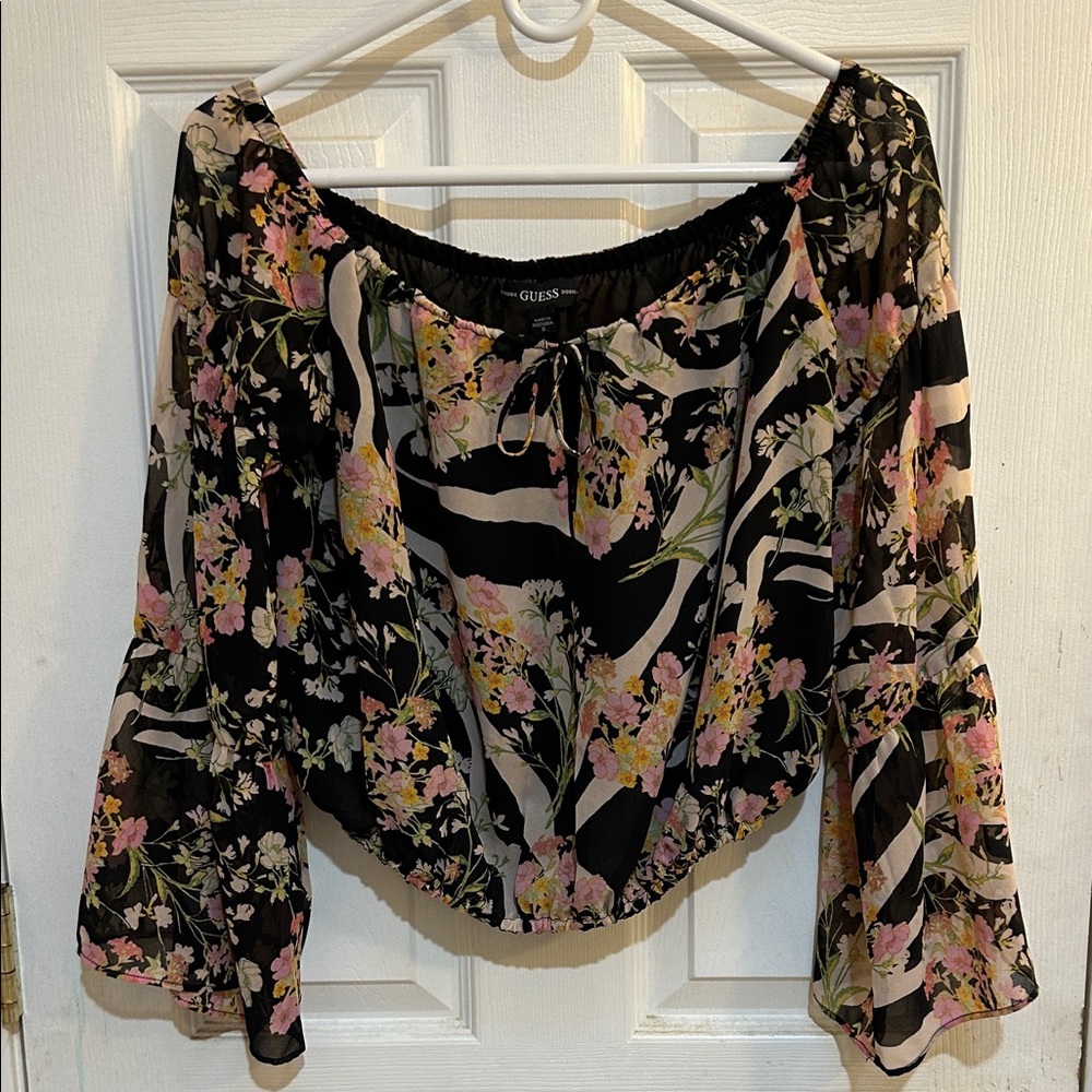 GUESS Black and Pink Floral Blouse